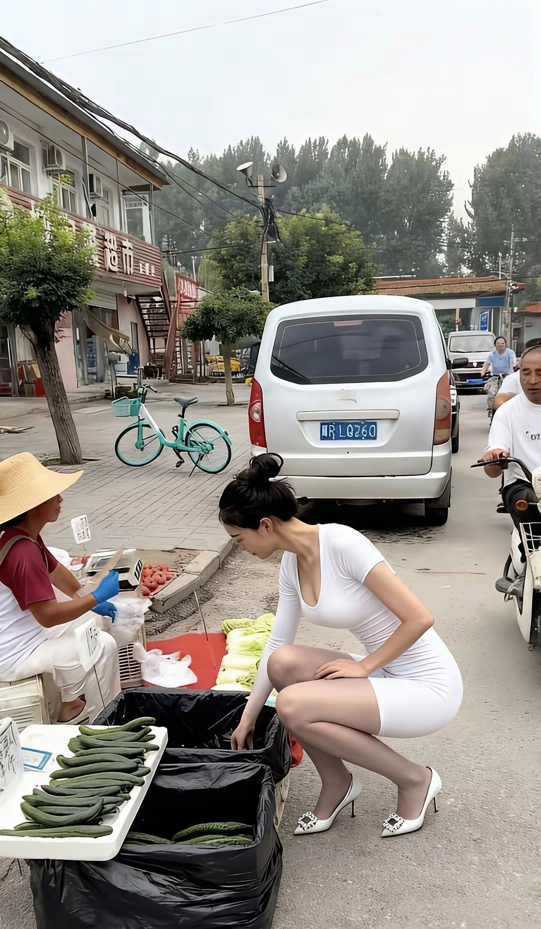 这颜值这身材，往村头菜摊一蹲，直接把黄瓜摊蹲成“流量摊位”！咱就说：这条件在咱农