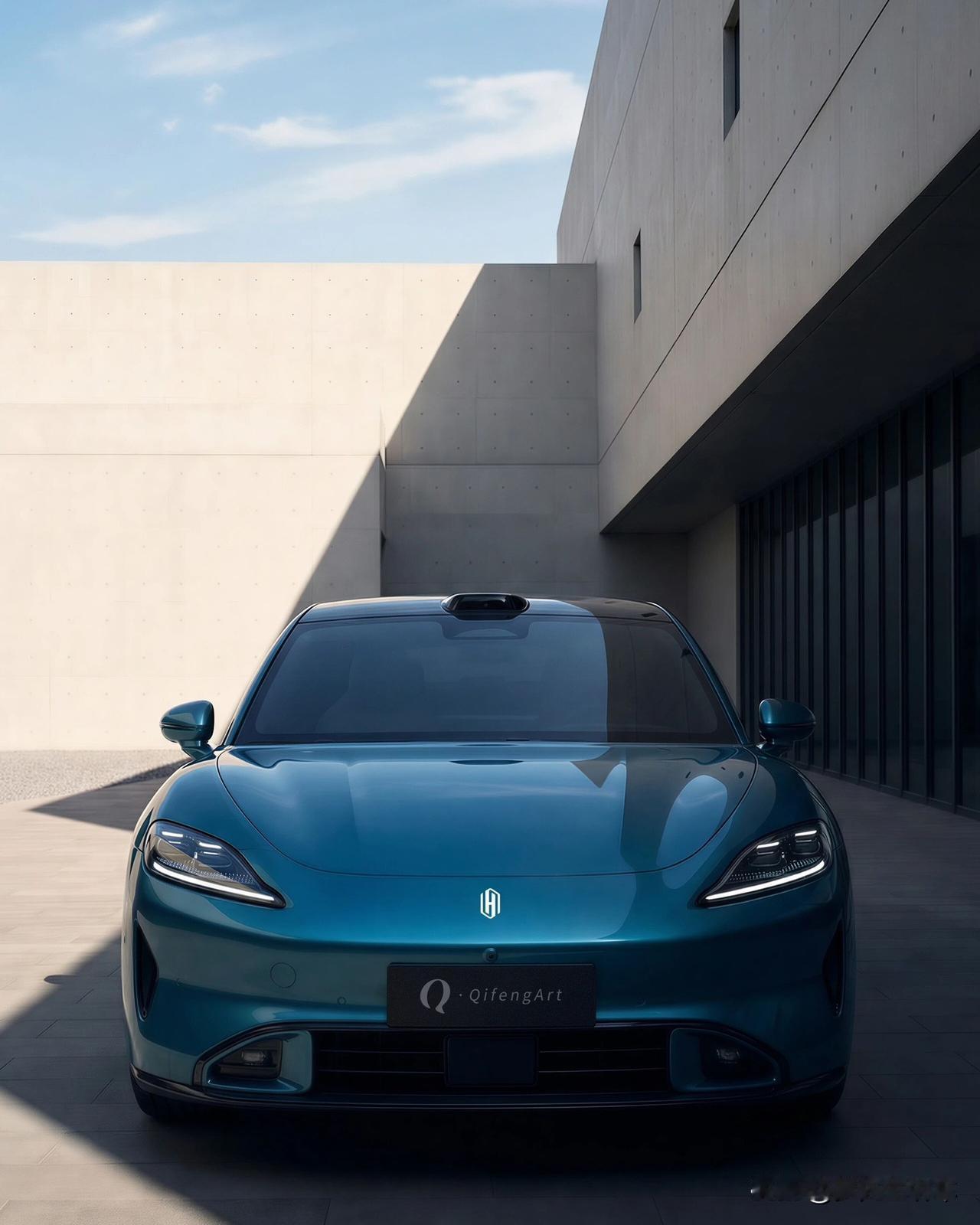 尚界Z7的光影诗~松石蓝与建筑的静默共鸣