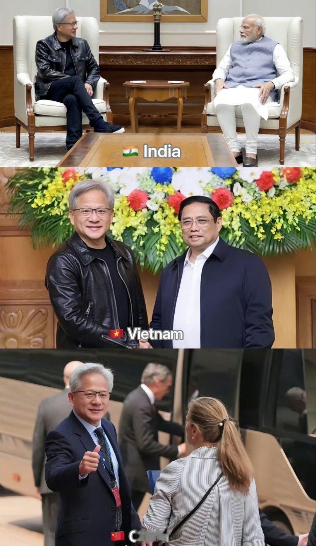 黄仁勋在印度：我黄仁勋。黄仁勋在越南：我是黄仁勋。黄仁勋在中国：您好，我是黄