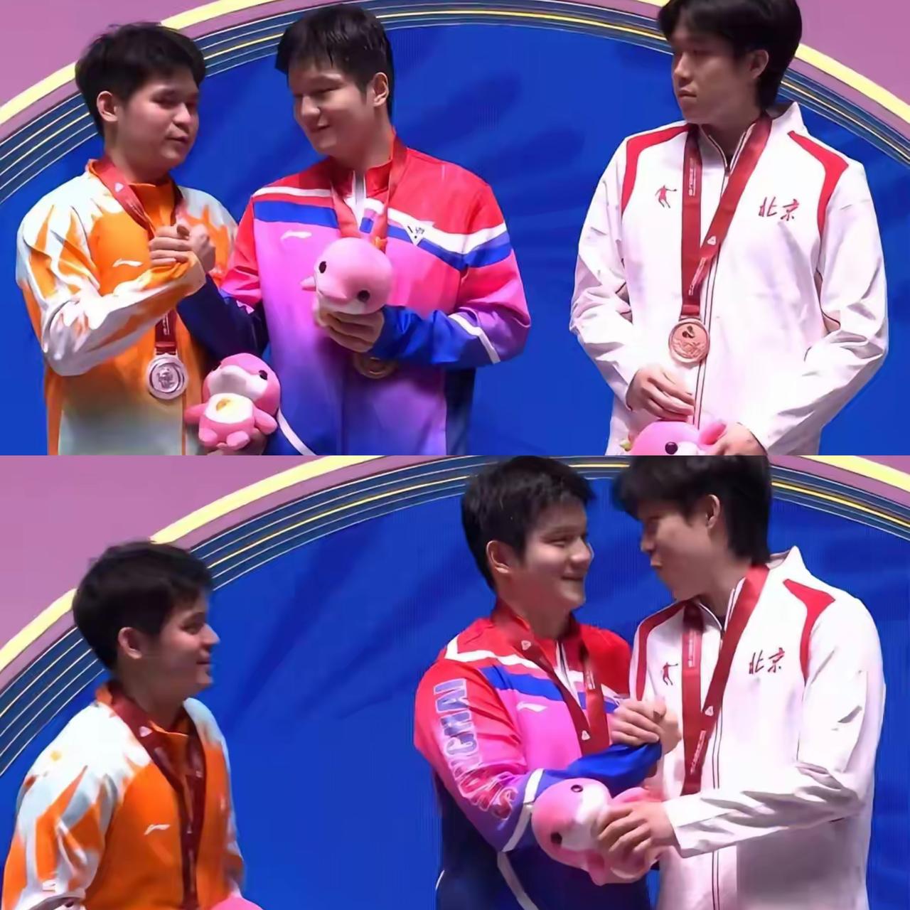 王楚钦啊王楚钦，你可真藏不住事儿，看到林诗栋和樊振东握手，那渴望的小眼神