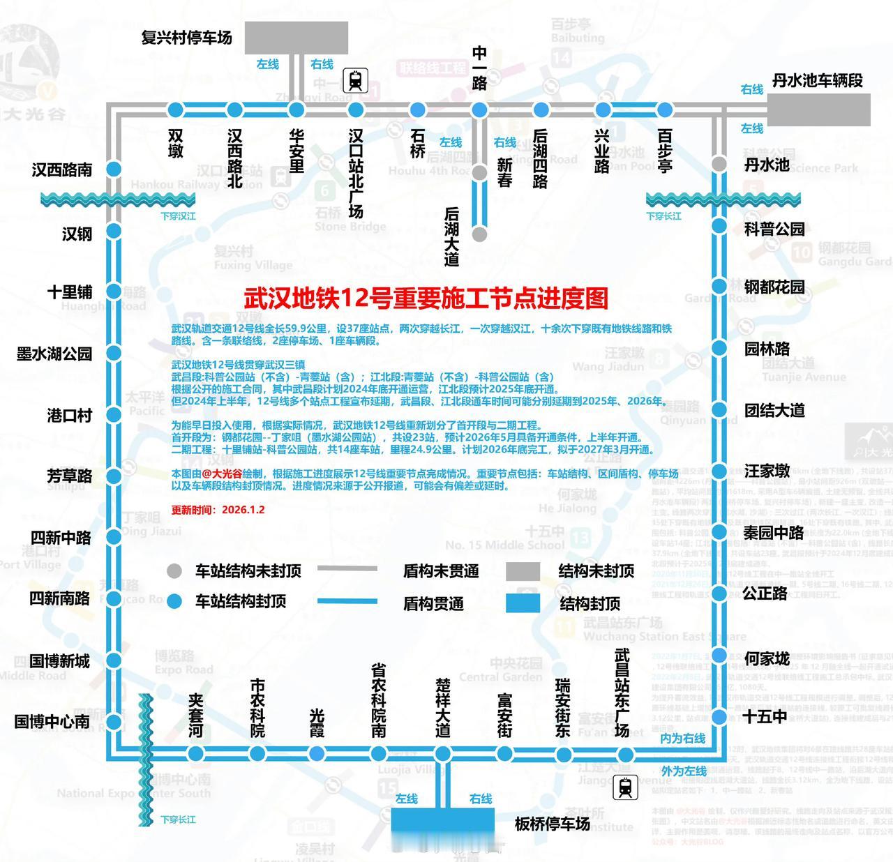 武汉地铁12号线首开段、二期工程今年达到运营条件首开段(钢都花园站-墨水湖公