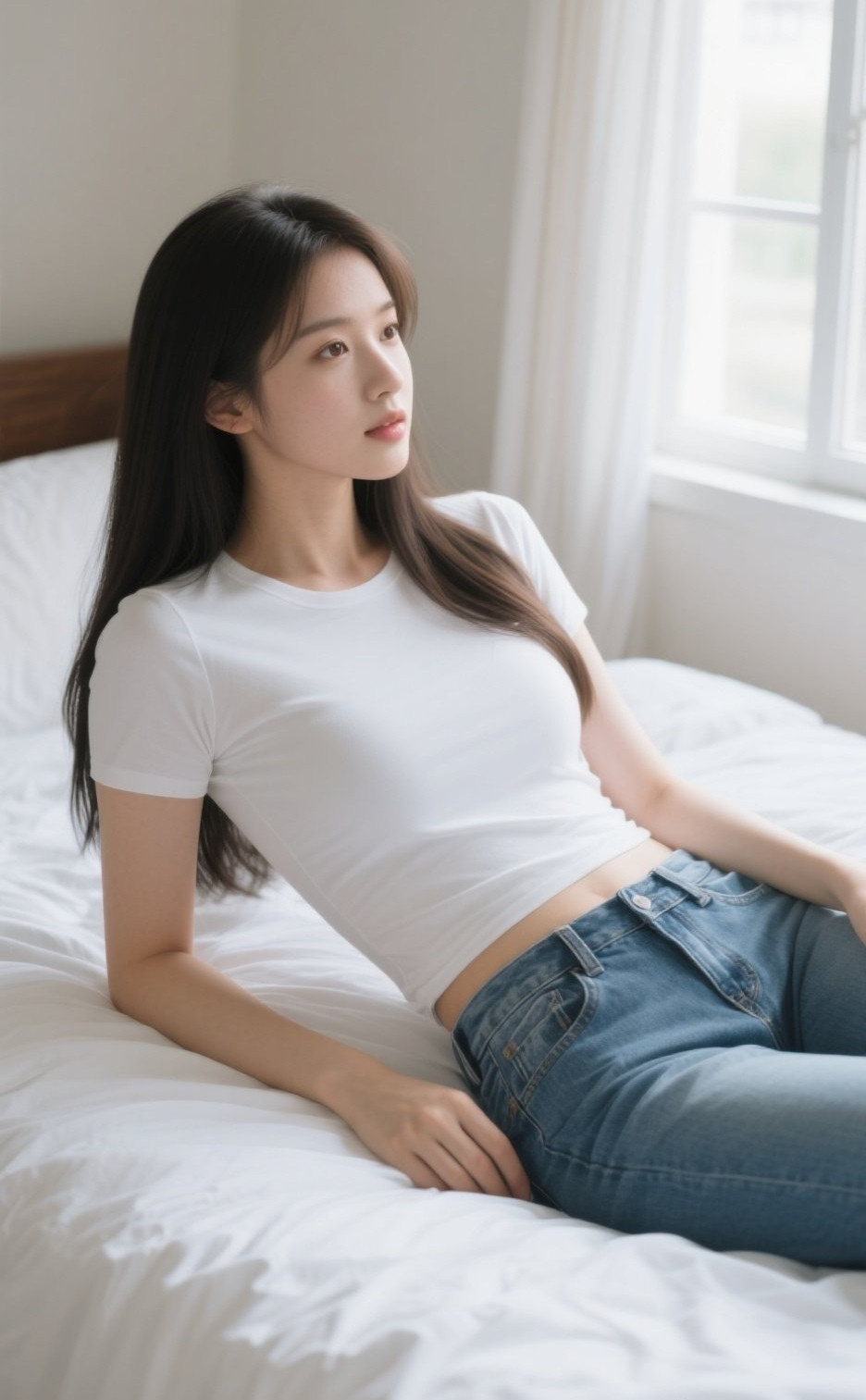 温婉美人居家随性，牛仔裤穿出优雅格调