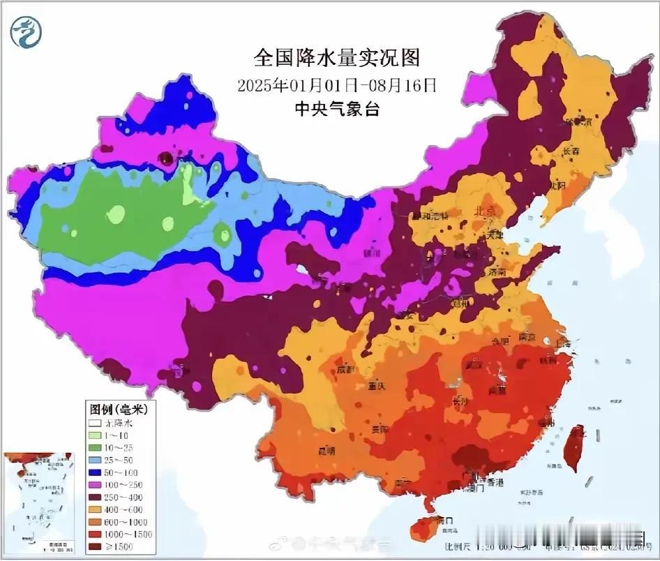 降水带北移是事实！大家可以看到，2025年的前八个月，全国降水量充足，唯独就是