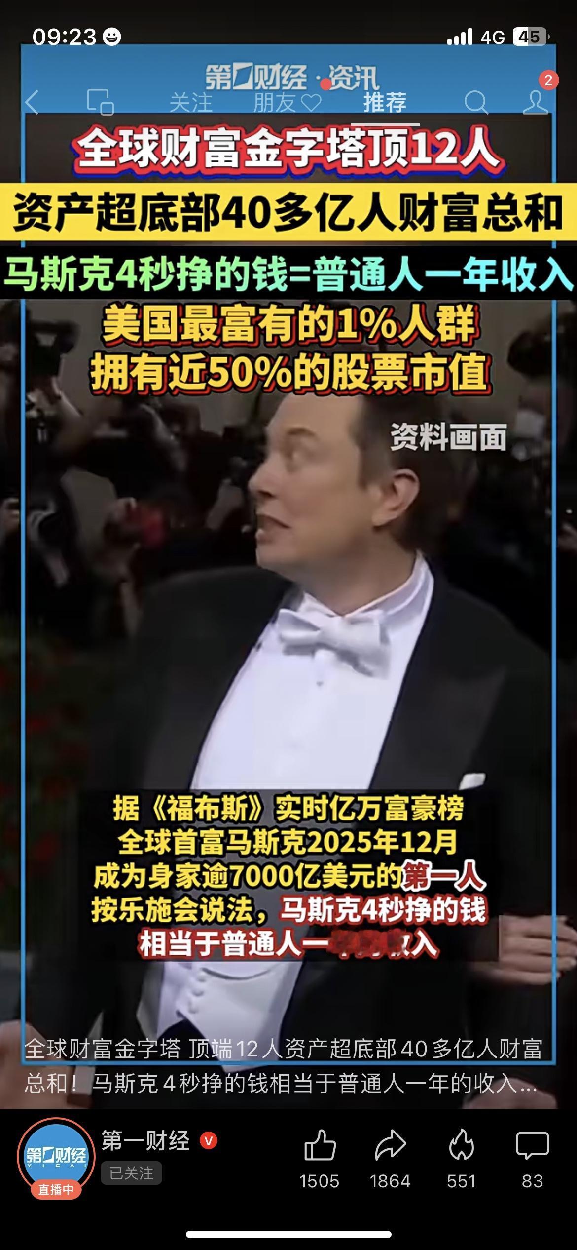 12人资产超40亿人，马斯克4秒赚你一年工资乐施会报告：全球Top12富豪资产