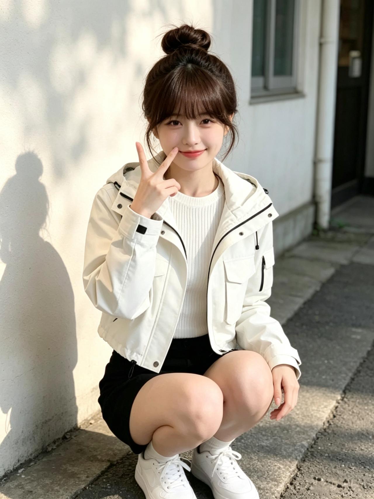 元气少女穿搭指南，白色外套+黑色短裙，元气满满！🌞👗👟什么搭配显气质