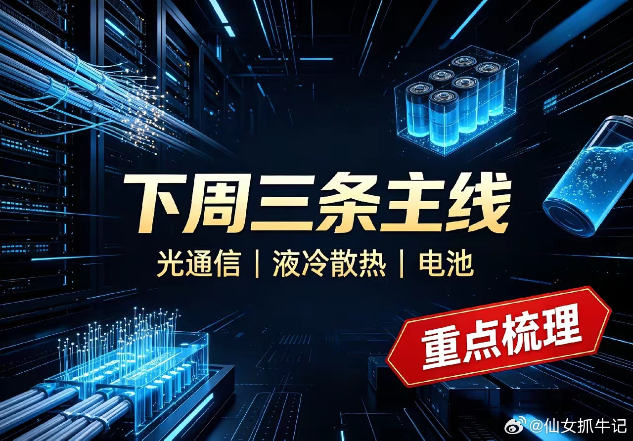 下周重点关注三个方向！为什么？1. 光通信！光通信！光通信！2. 液冷散热！液冷