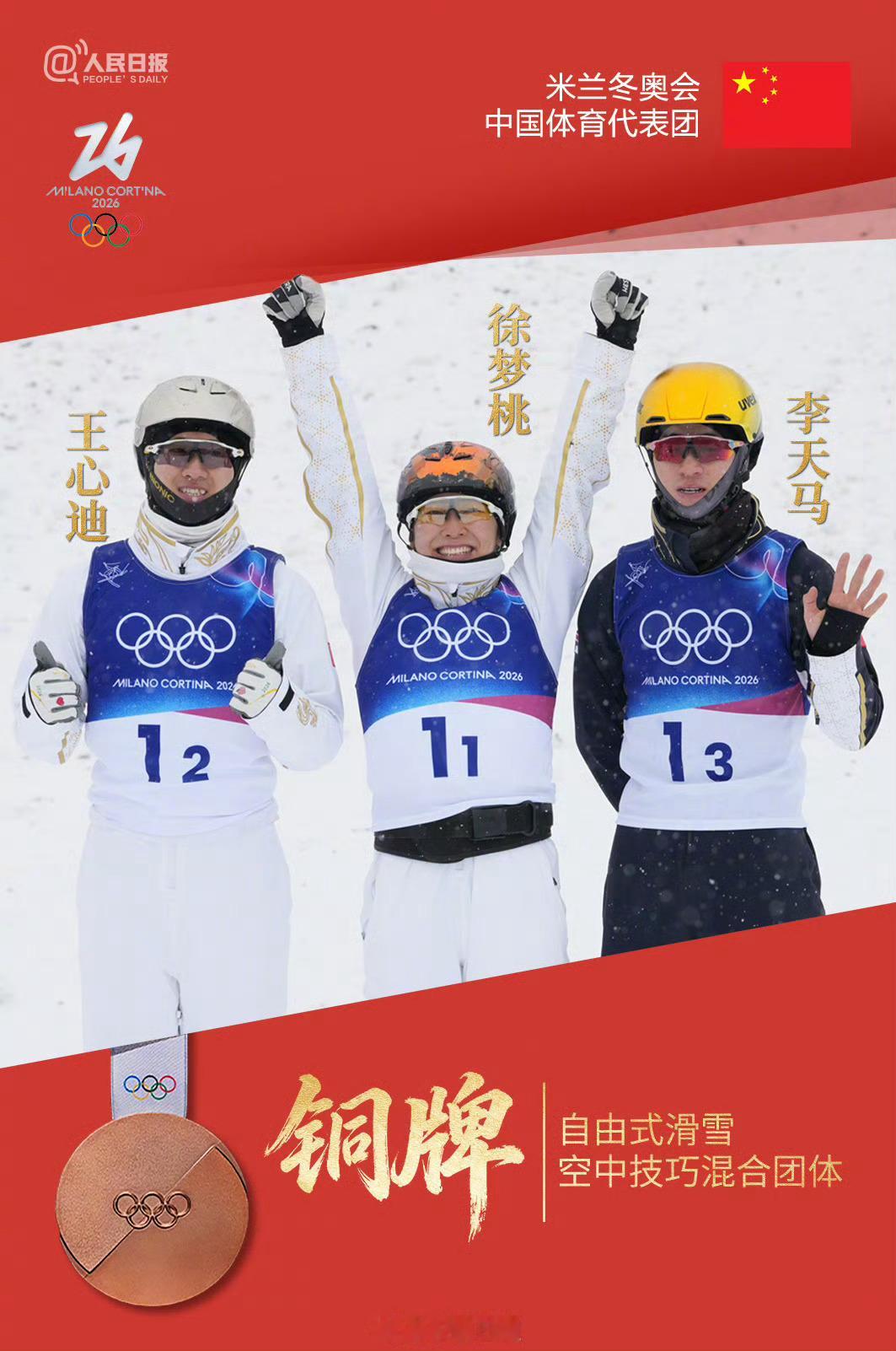 中国队空中技巧混团铜牌美国队状态那么好，瑞士这俩男选手也是带着队员飞起，我们收获