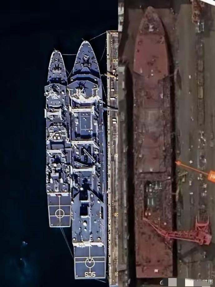 【今天的热门图片是这一张，亮点在这三条船的尺寸对比】据专家推断，中间那一艘是现役