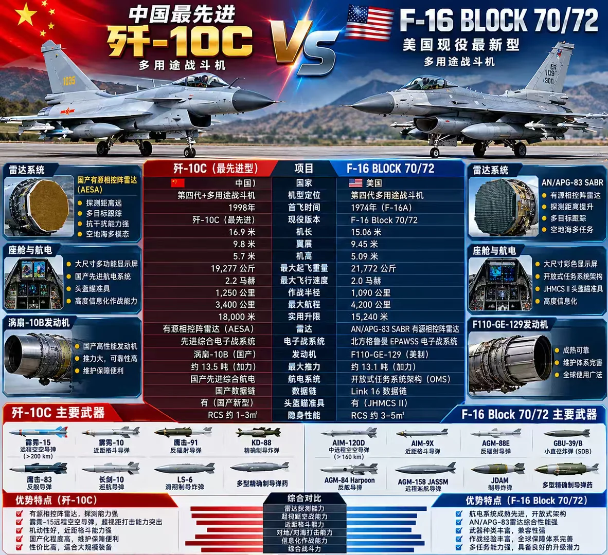歼10C与F16Block70正面PK，哪家强