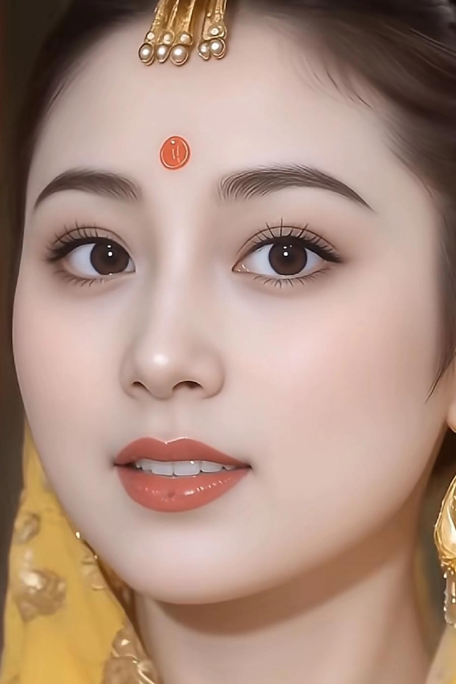 惊艳的东方美人，头饰与妆容相得益彰，古典韵味十足！