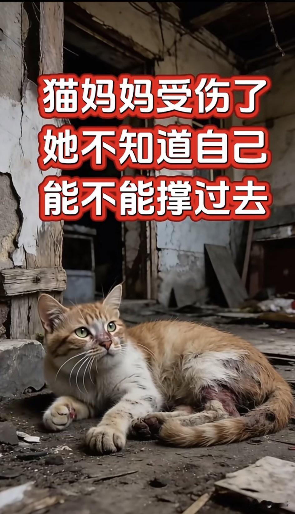 泪目了！一只流浪猫妈妈受伤了，它趴在地上哀嚎，不知道自己能不能撑过去，此刻它脑子