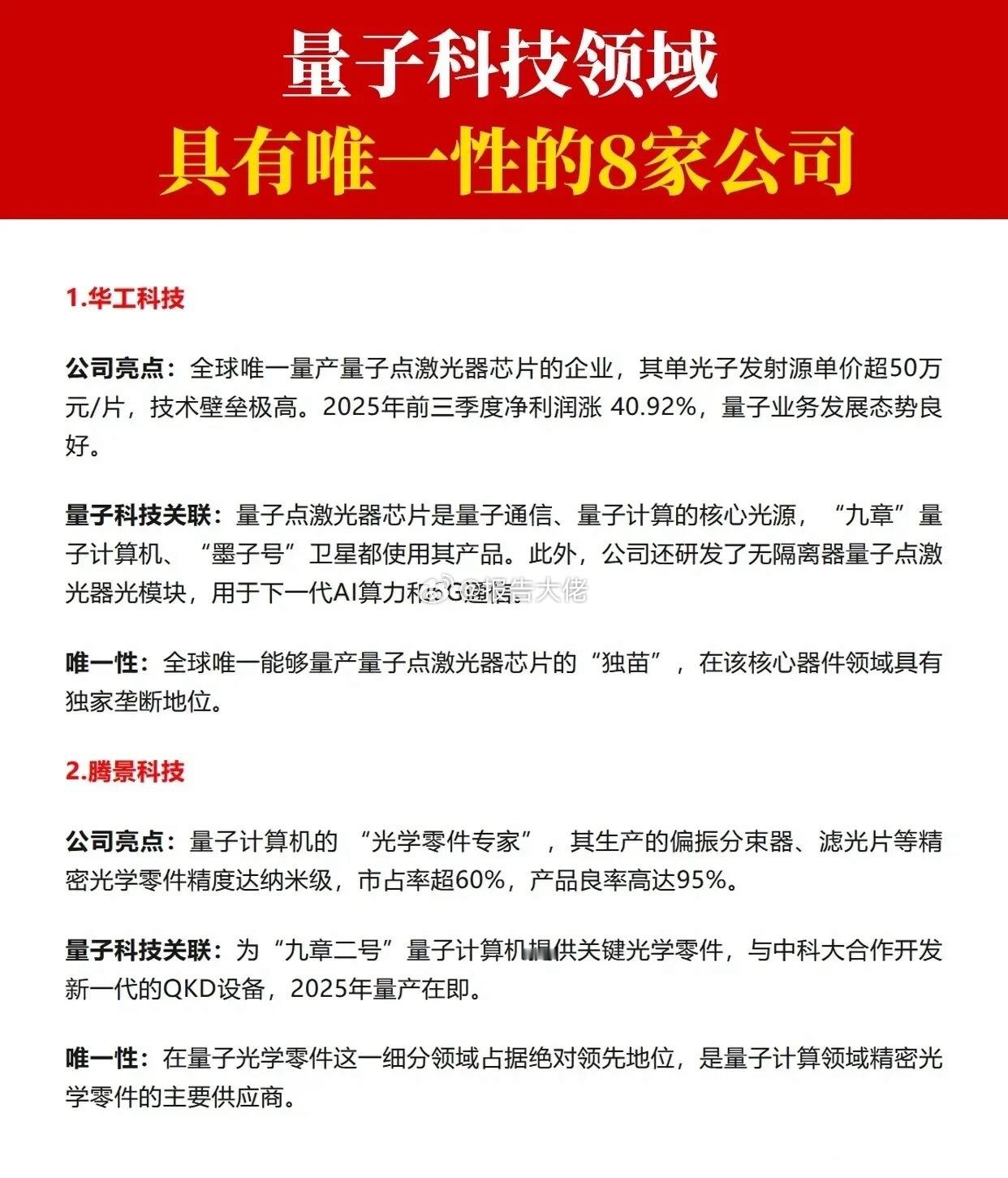 量子科技概念八大唯一性龙头梳理！​​​