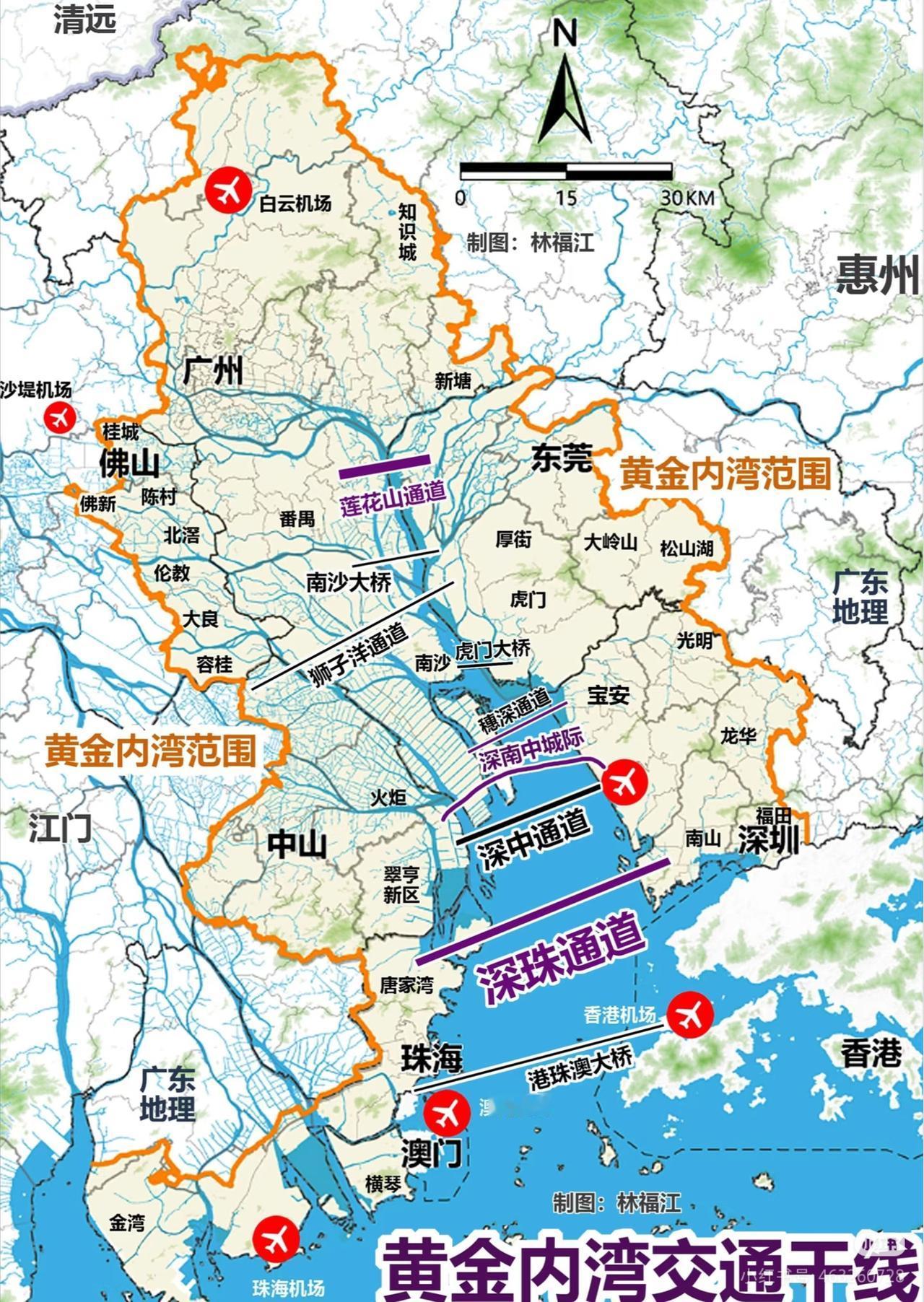粤港澳大湾区路网日益密集，通勤距离不断缩短，城市边界逐渐模糊。审视粤港澳黄金内湾
