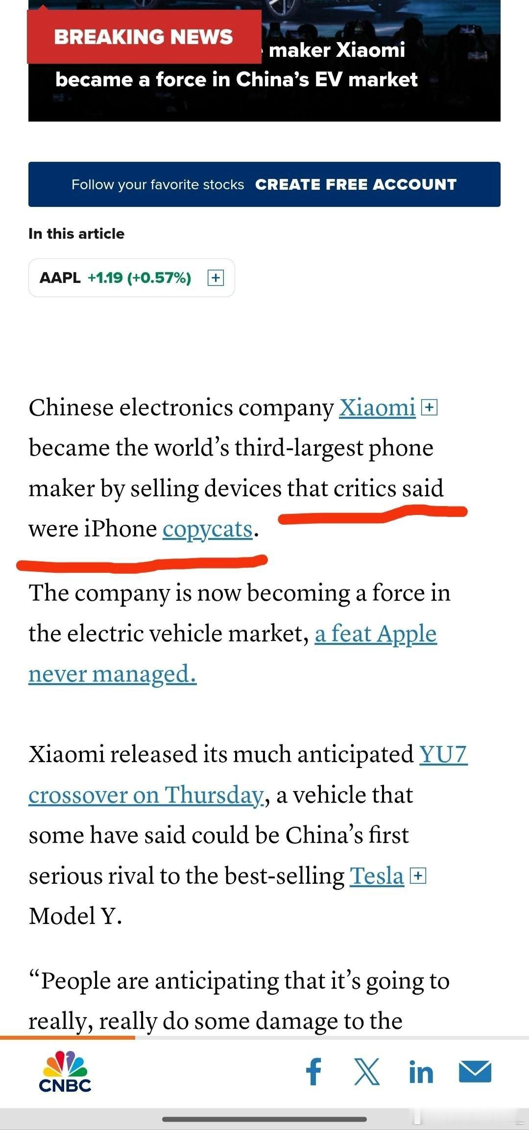 这两天还有个挺扯淡的事就是有些人抓住CNBC的一篇社论说“哎呀你看，外国人又说小