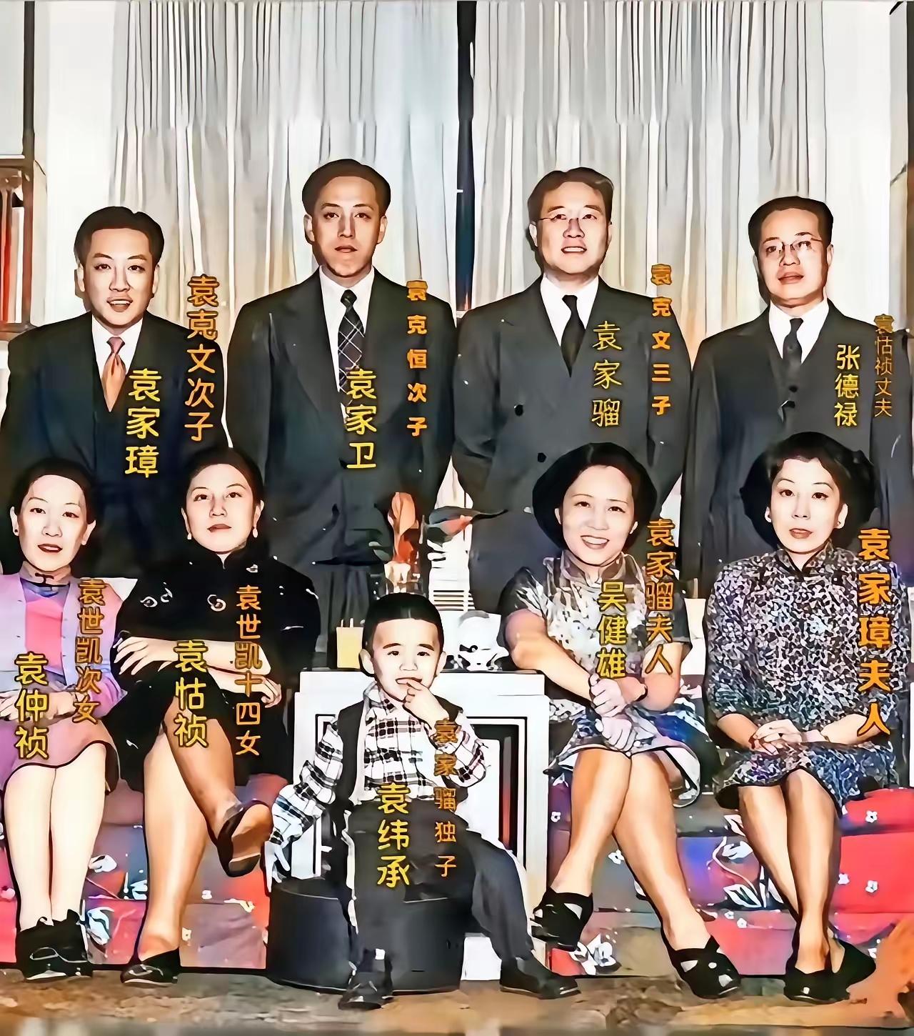 1949年，袁世凯后人在美国相聚合影，此时距袁世凯去世已33年，袁家辉煌不再。袁