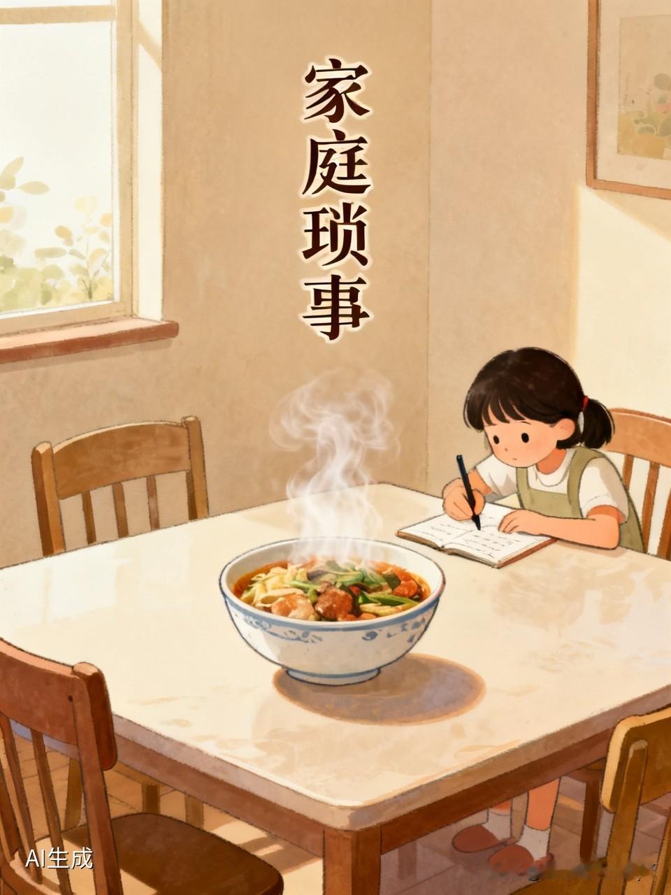 爸爸在家做饭，女儿在一旁写作业。爸爸做好饭后，对女儿说：“去叫你爷爷过来吃饭。”