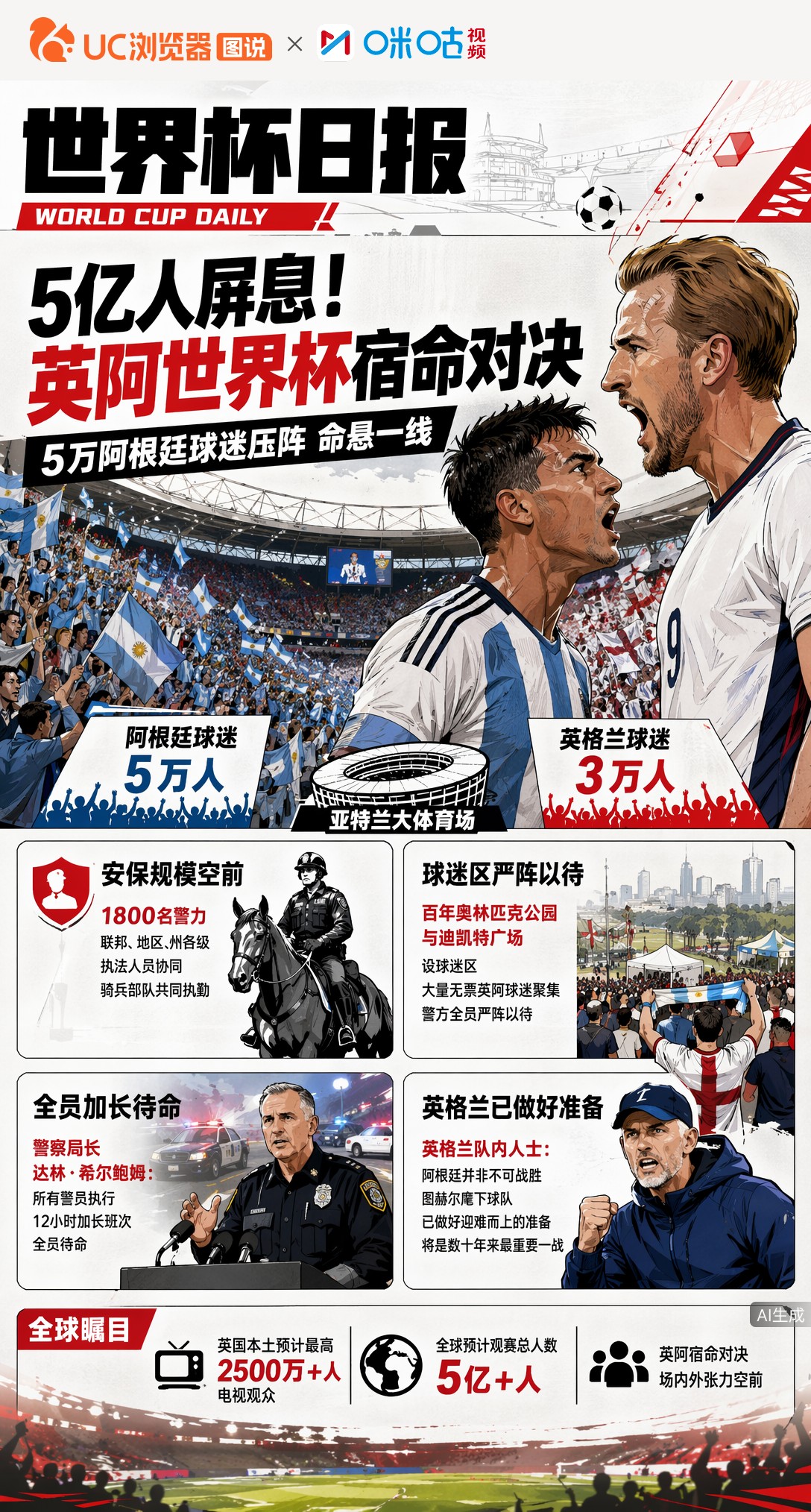 5亿人屏息！英阿世界杯宿命对决，5万阿根廷球迷压阵命悬一线