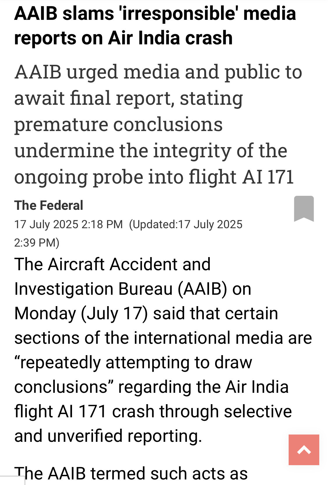 印度航空坠机：谁关了引擎油料？太可怕了！印度航空坠机事件