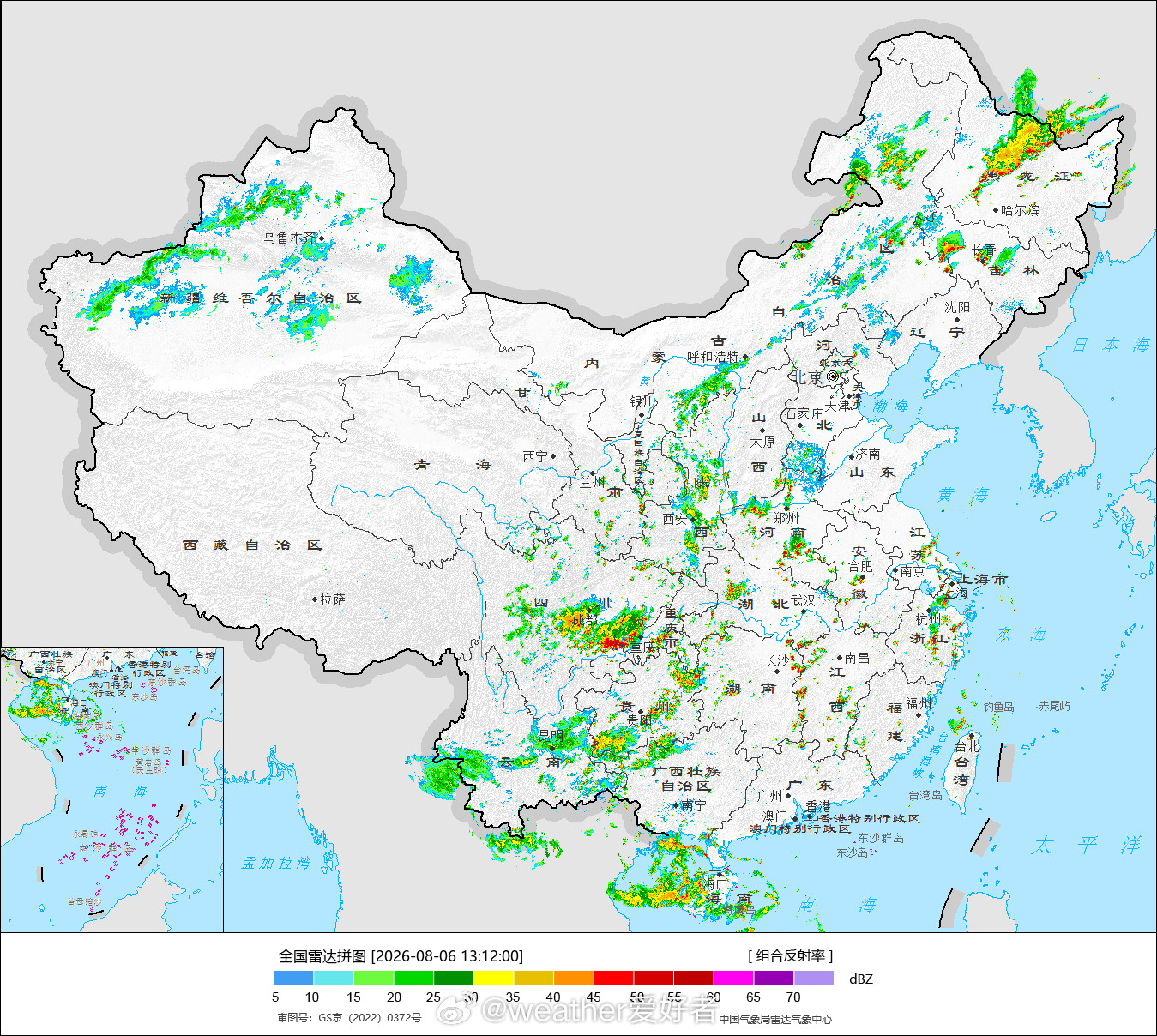 气象观察团全国暂时没有规模性系统性强降雨，以分散强对流天气为主。