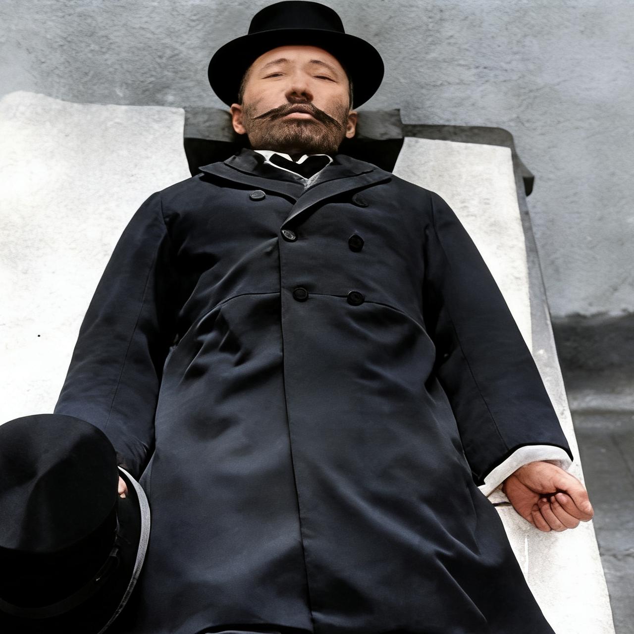 1914年，范鸿仙遇刺身亡后，记者含泪拍下了这一幕，镜头中已经入殓完毕，他躺在木