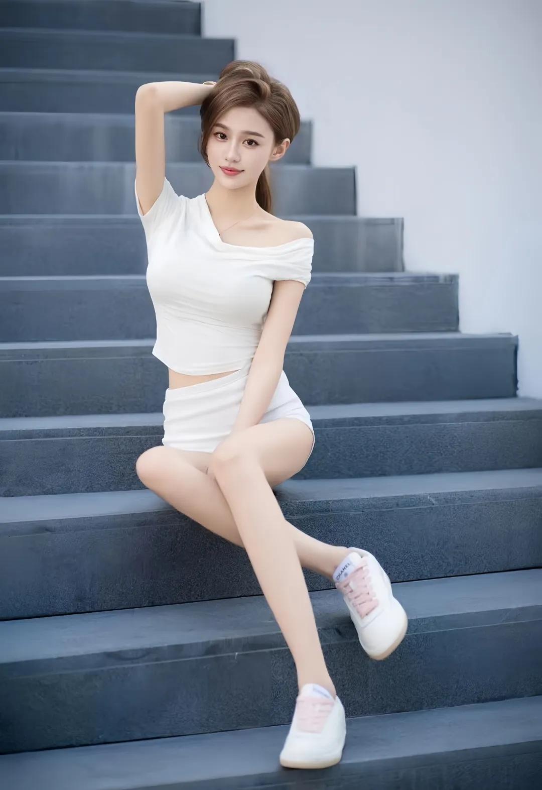 夏日清新穿搭，白色露肩上衣搭配短裤，轻松自在！🌞👗👠