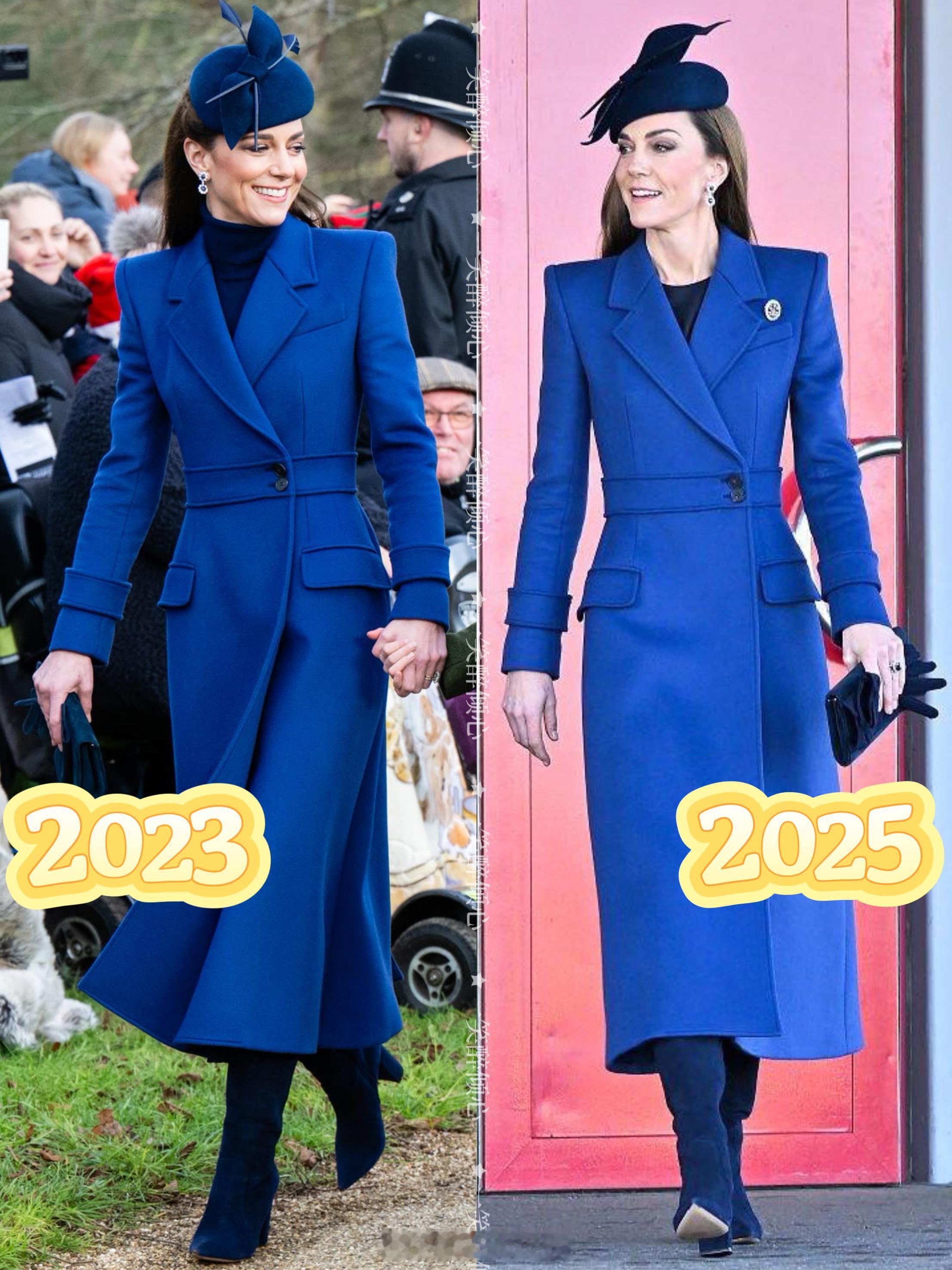 凯特王妃可以看得出来凯瑟琳王储妃今天重穿了2023年圣诞教堂礼拜天活动那天的