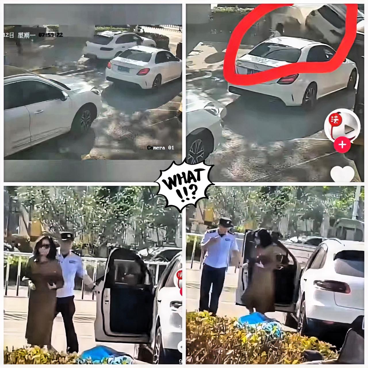 鄂州保时捷大姐撞完人摘墨镜那范儿比车标还晃眼，早高峰酒店停车场出口直接上演速度与