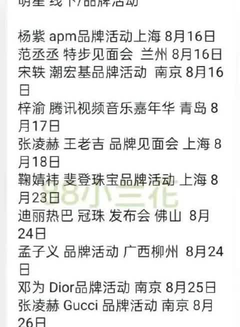 必看！8-9月明星线下活动全汇总，有你家idol吗？8月16日，杨紫现
