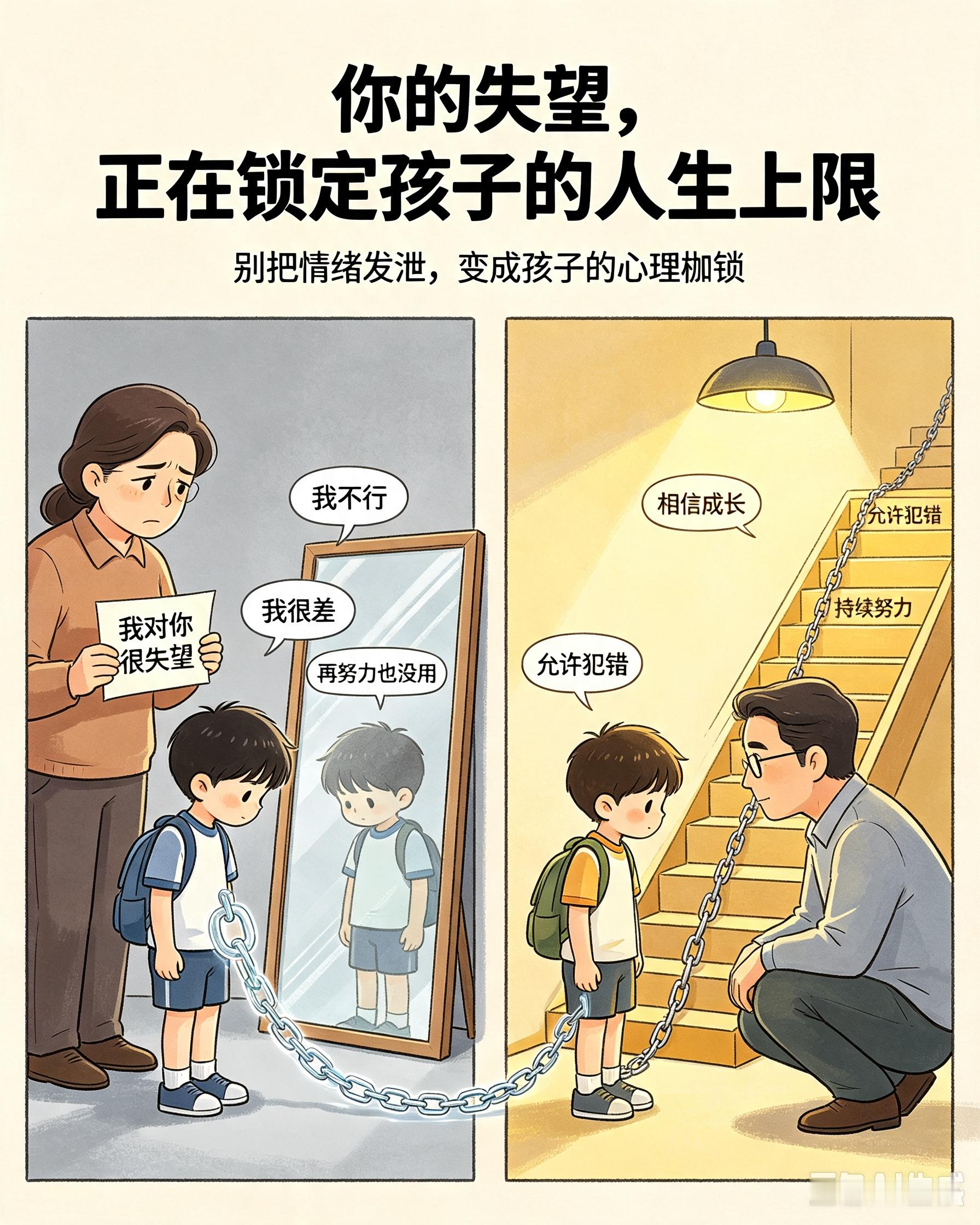 【永远不要对孩子失望：你的预判，正在锁定孩子的人生上限】  不少家长习...