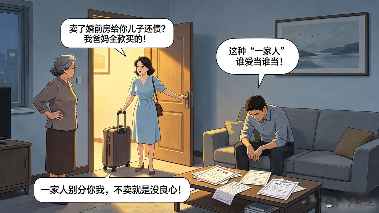 婆婆要我把婚前房子卖了给他儿子还债房子是我爸妈全款买的，结婚三年了。婆婆说一