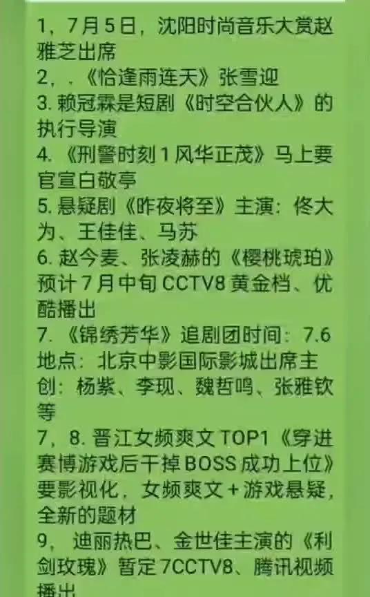 爆！近期影视娱乐大事件全知晓赵丽颖登封瑞丽、红秀，解锁新时尚。刘昊然、张译《神