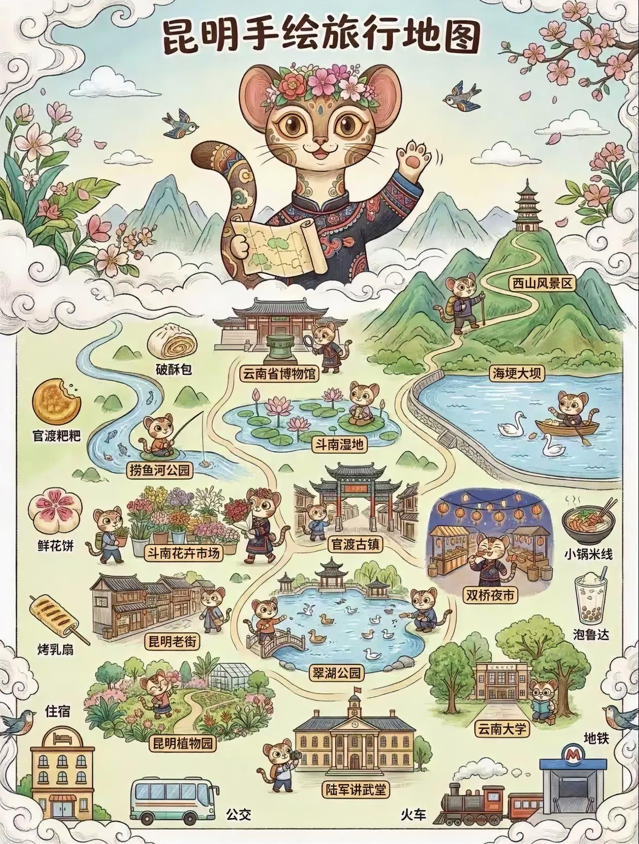 手绘版～昆明旅游地图！