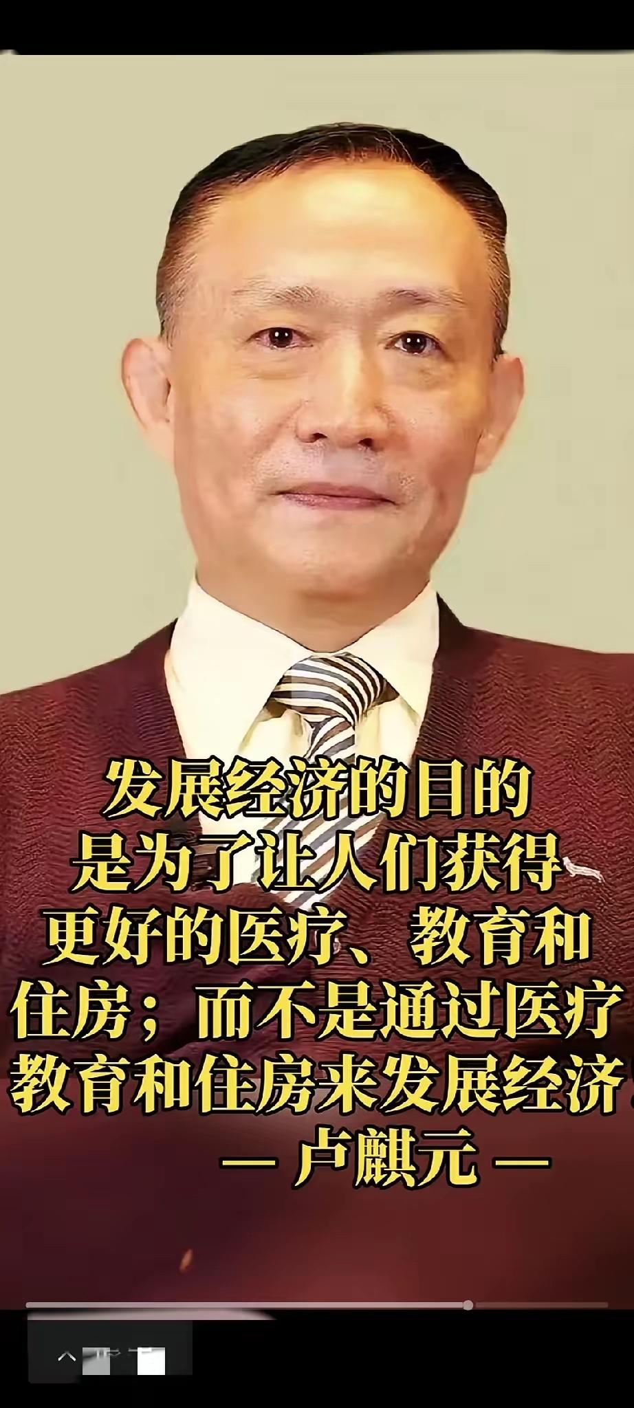 卢麒元：发展经济的目的，是为了让人们获得更好的医疗、教育和住房，而不是通过医疗、