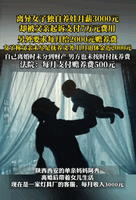 陕西西安，离婚女子带娃在一家灯具厂当客服，每月收入3000元，谁料，她63岁父亲