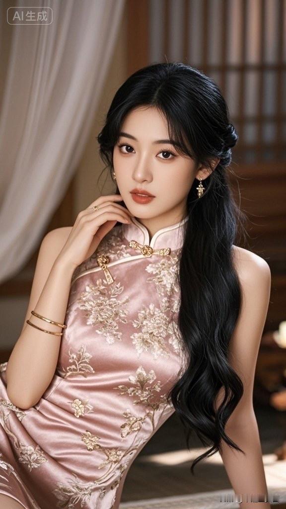 东方美人，粉衣华服，古典优雅，韵味十足。