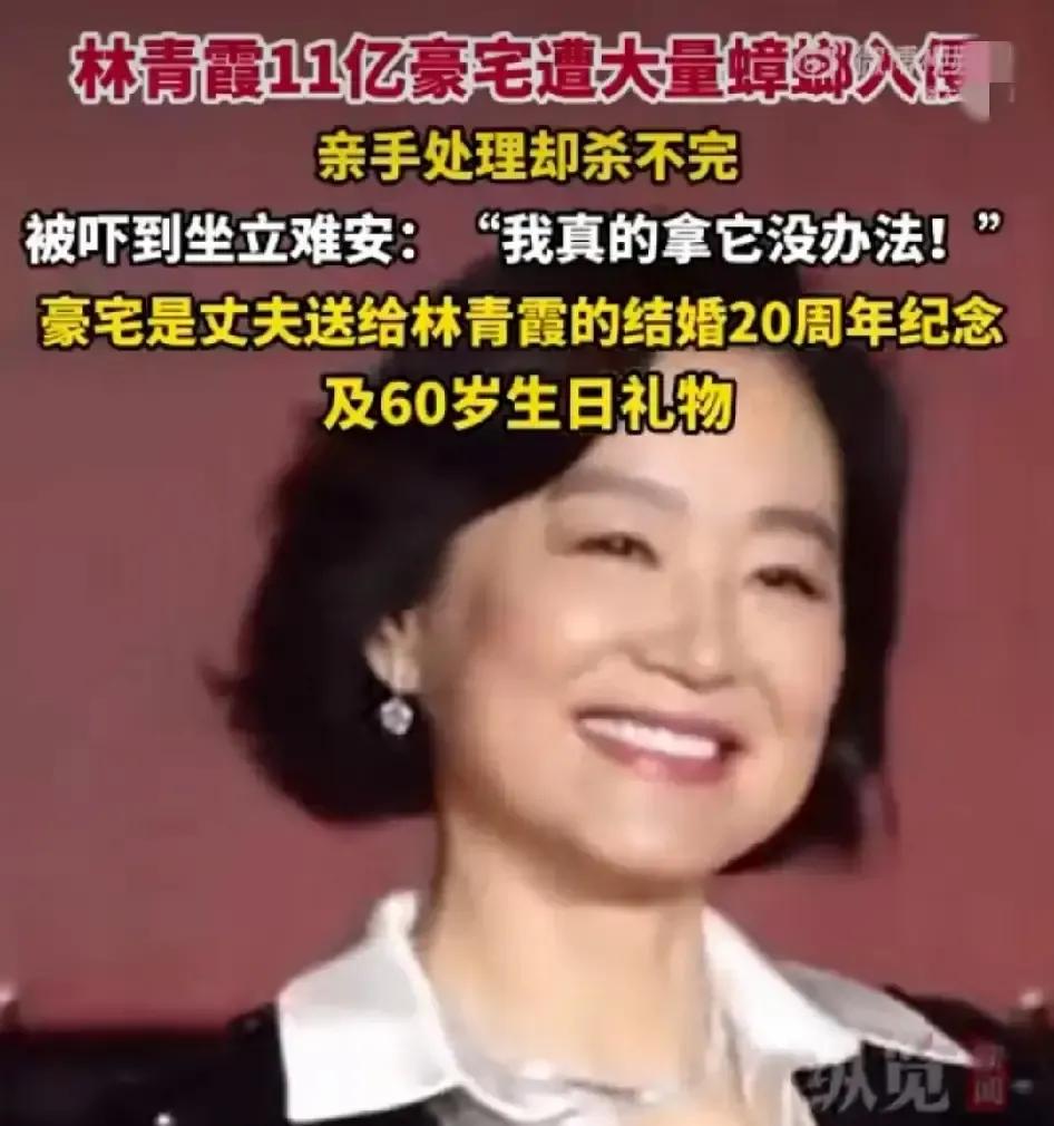 林青霞的豪宅被爆蟑螂入侵，甚至有人说她情绪崩溃。消息称她在香港的5000平方英