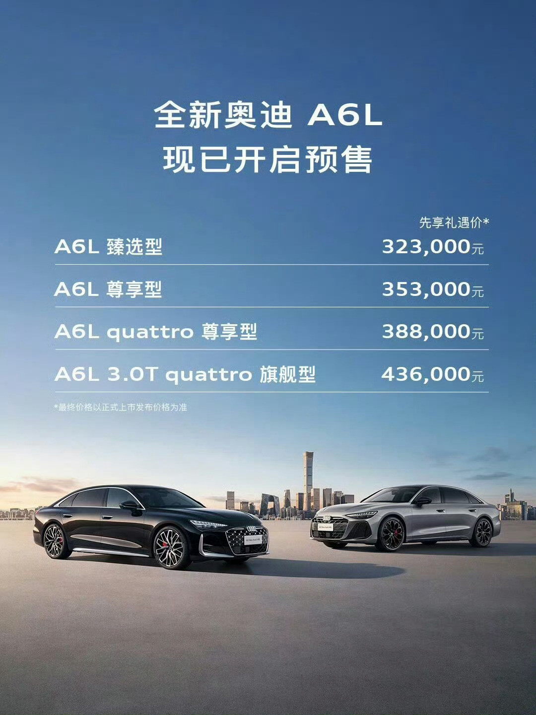 全新一代奥迪A6L有够狠的，这个预售价直接就是以前优惠后的价格了，看来奥迪现在价