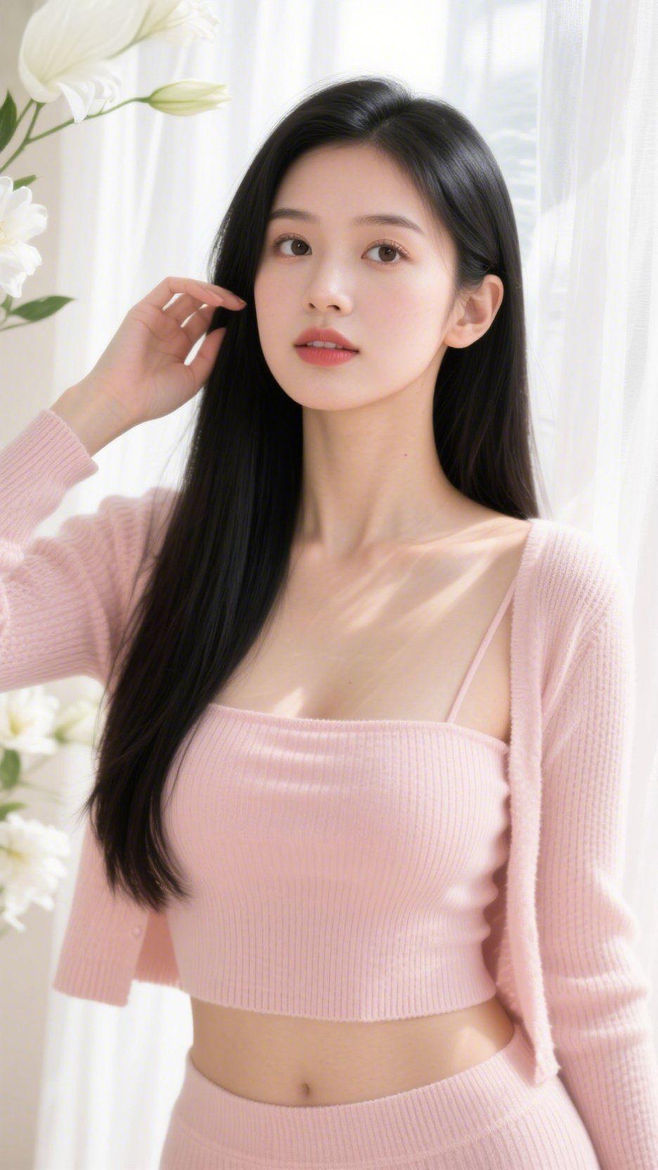 柔粉诉温柔柔粉织就的衣衫，裹着春日般的软和。轻软的针织纹理，像揉碎的粉色云