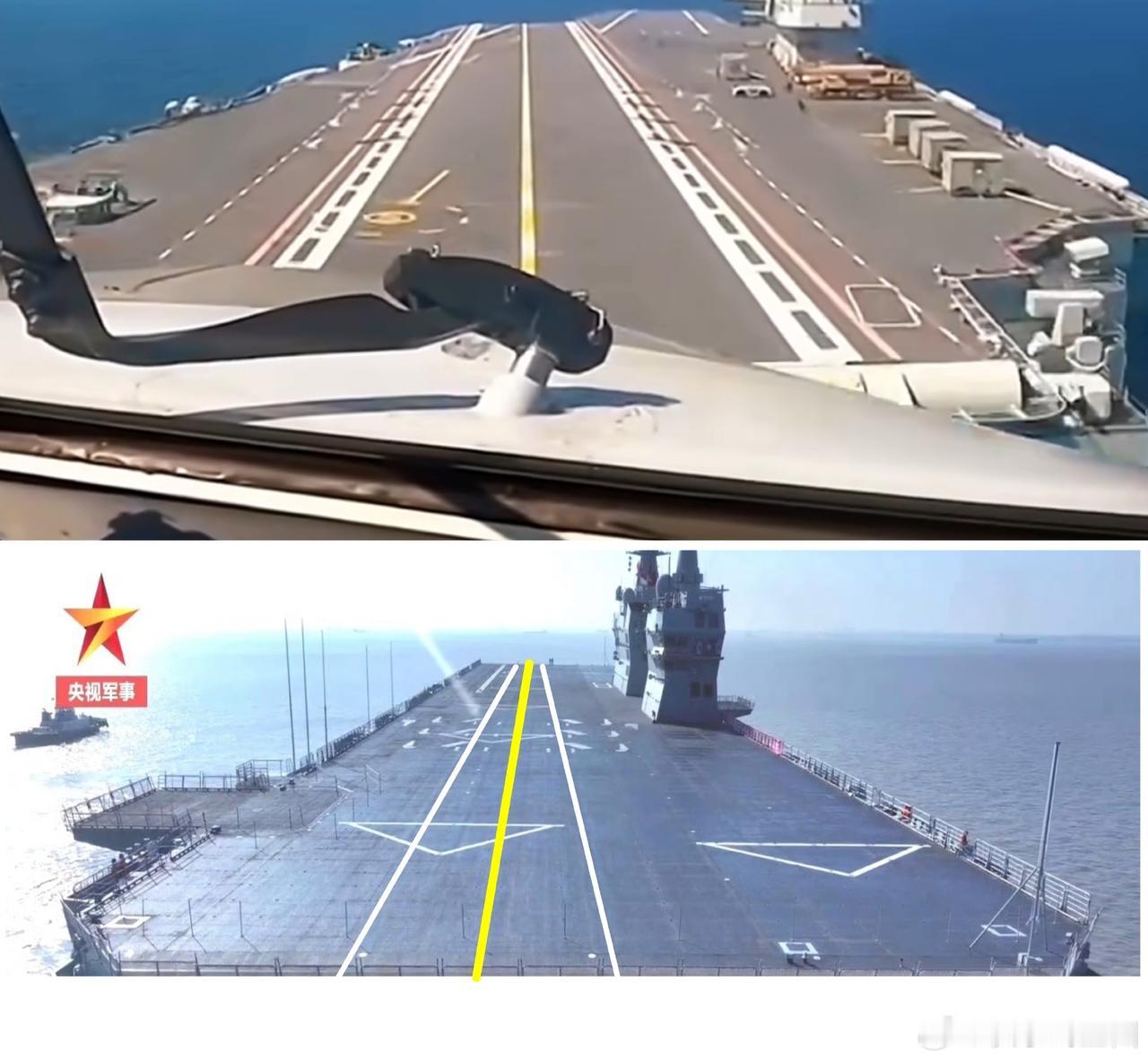 同一视角下和比例下，舰载机所面对的003和076着舰跑道画面。如果076真要