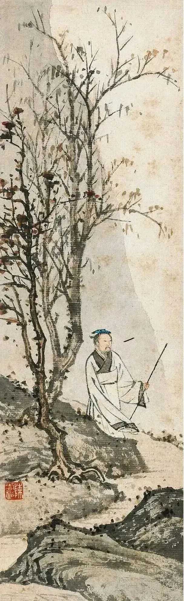 陈少梅《高士八屏图》。高士们或独坐抚琴，或临流观泉。陈少梅用他那“北骨南风”的独