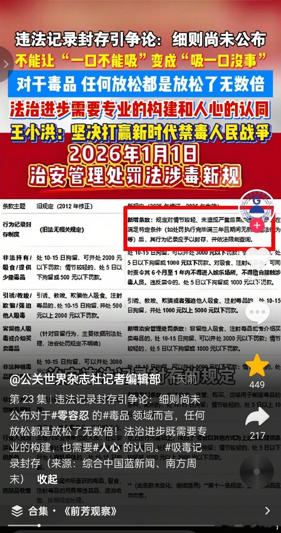 媒体：对于毒品，任何放松都是放松了无数倍。法治进步需要专业的构建和人心的认同。热
