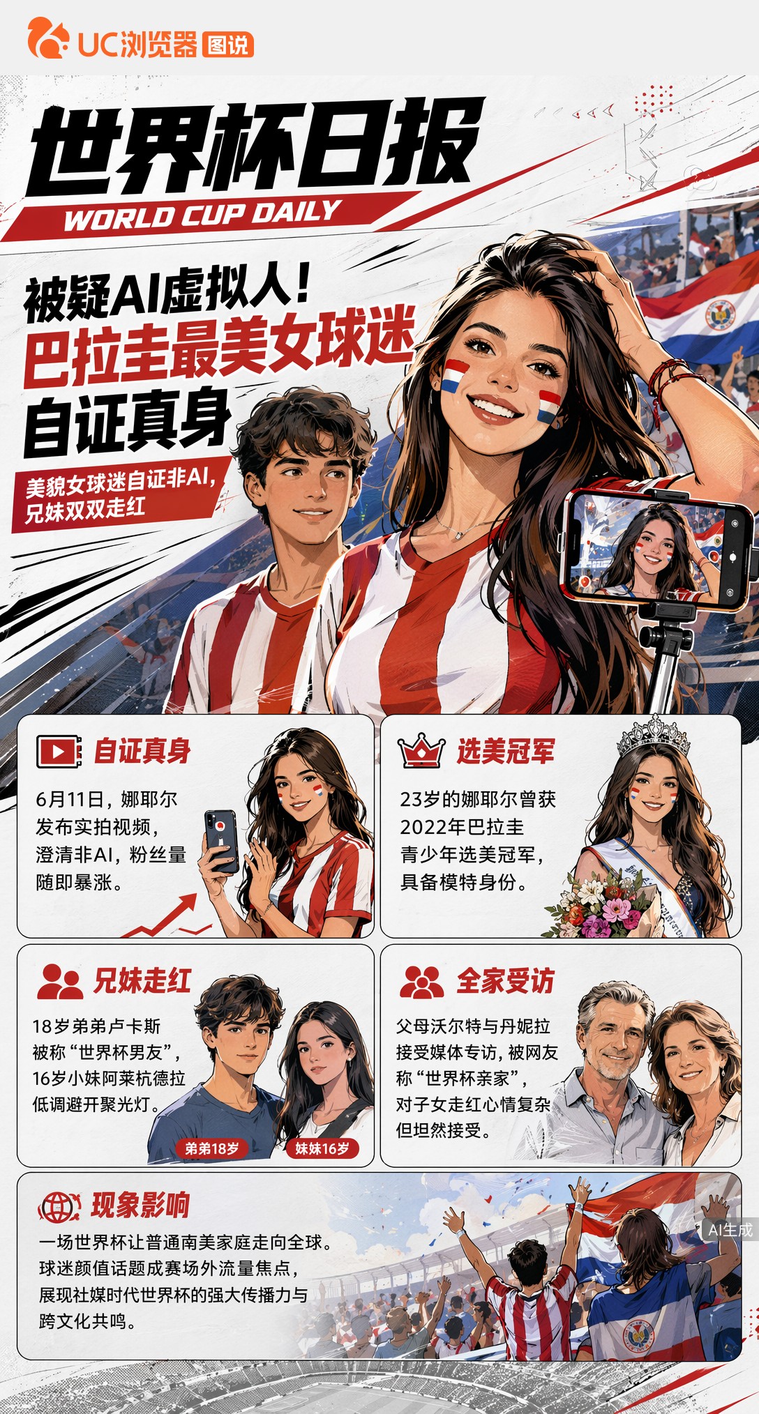 被疑AI虚拟人！巴拉圭最美女球迷自证真身，全家意外爆红世界杯