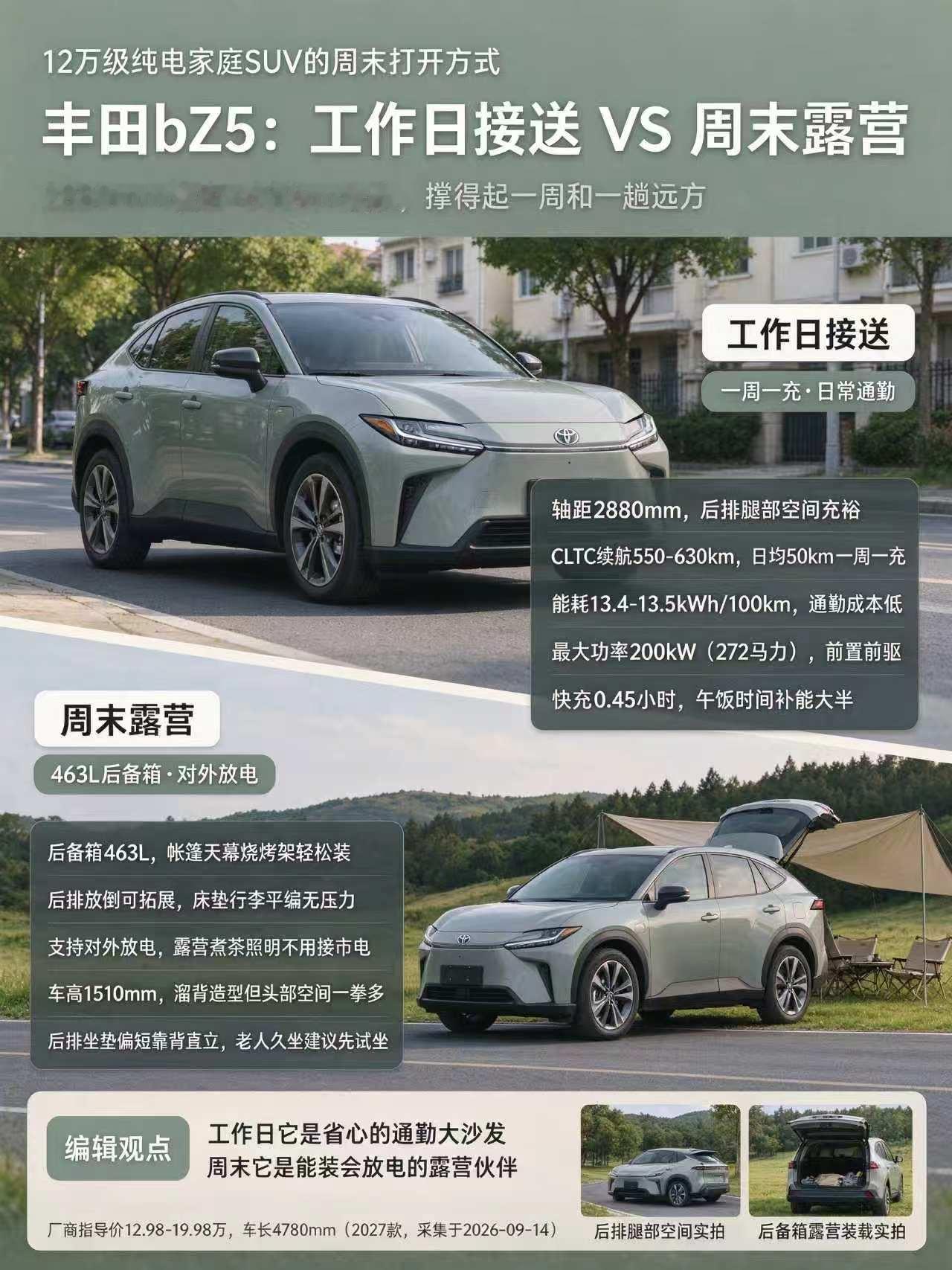 丰田bZ5：兼顾接送孩子和周末露营