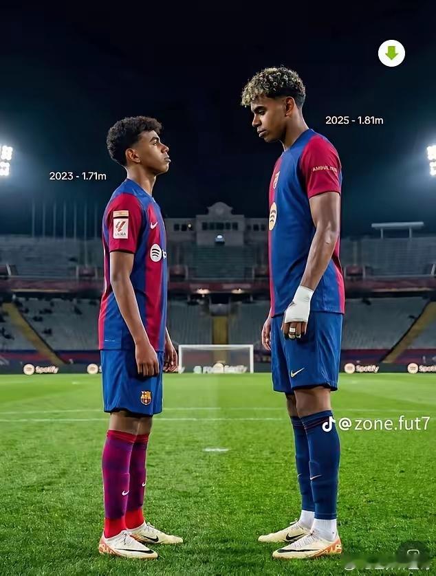 两年身高长了11厘米，亚马尔这个严格来说属于晚发育啊。亚马尔23年的时候只有17