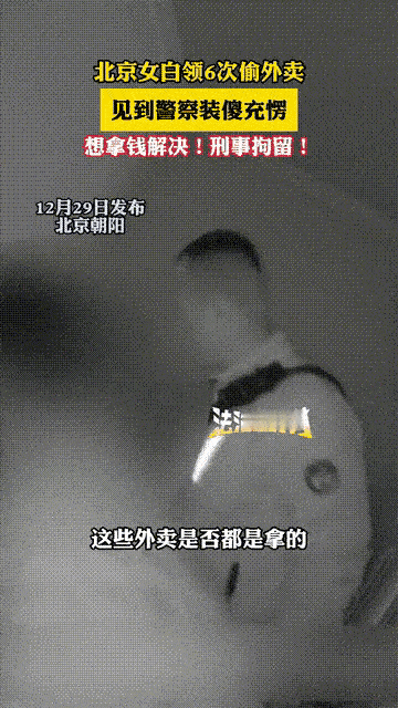 12月29日，北京朝阳警方抓到一名女白领。据了解，这名女白领因为6次偷外卖