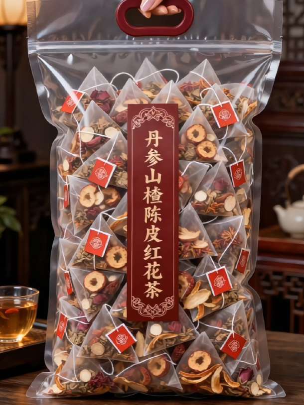 经常管不住嘴，重油重盐的朋友，这款丹参山楂陈皮红花茶可以备上。独立三角...