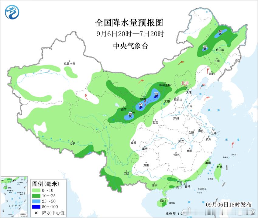 【降雨】昨晚到今天，我国的降雨大致分为三块，台湾福建广东海南一带低空切变线降雨，