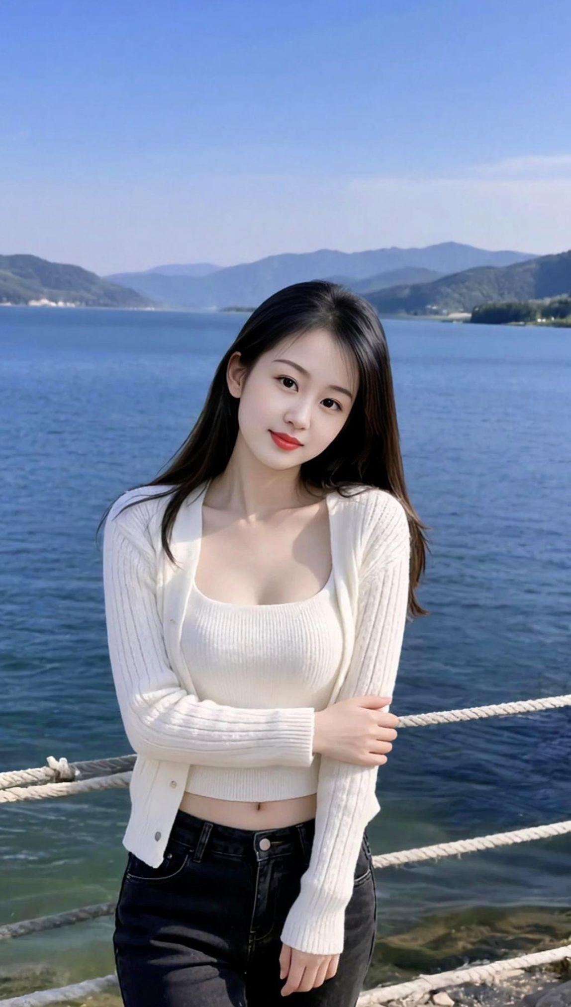 湖畔清新照甜美系女孩清纯甜美治愈系