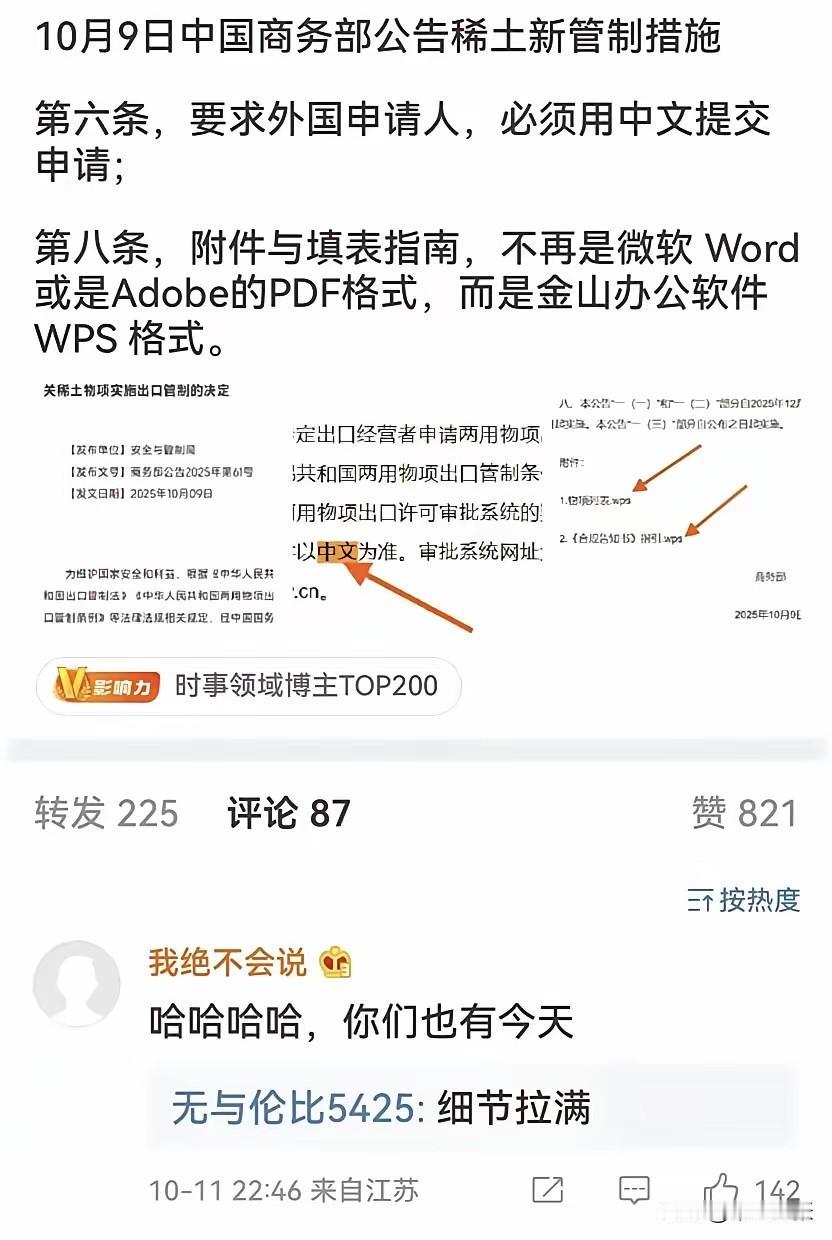 现在外国人申请稀土需用中文，且要用WPS格式，这规定太妙了！中文是全球使用人