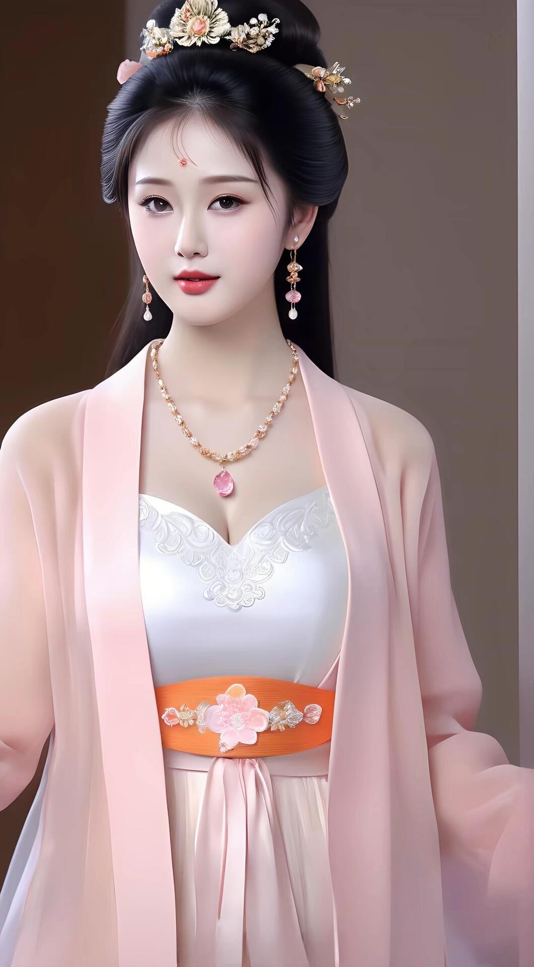 古典美人，粉黛玉容，花簪玉佩，韵味十足。